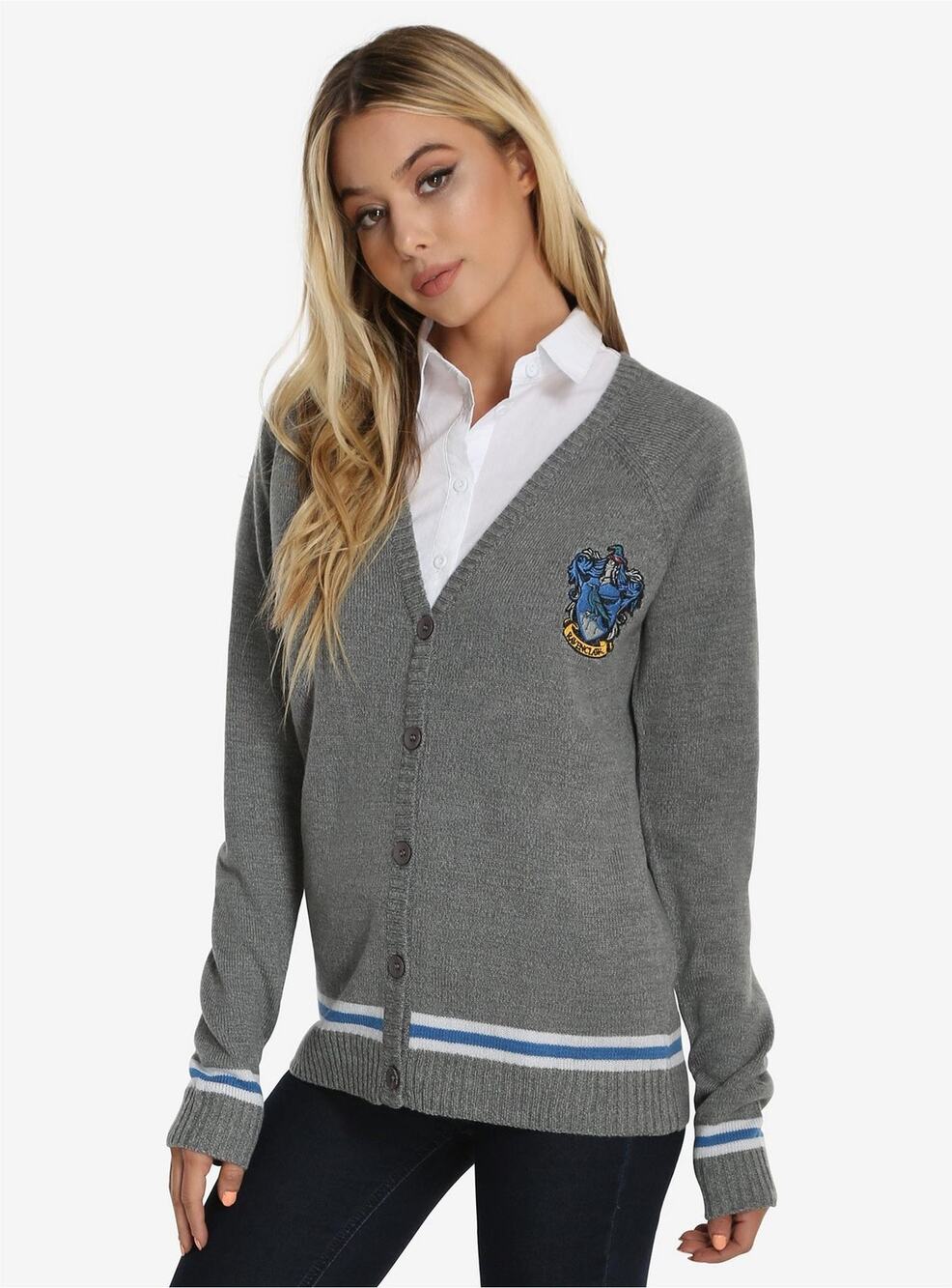 Box Lunch x Harry Potter Halloween Ravenclaw Crest Gray 100% Cotton Cardigan